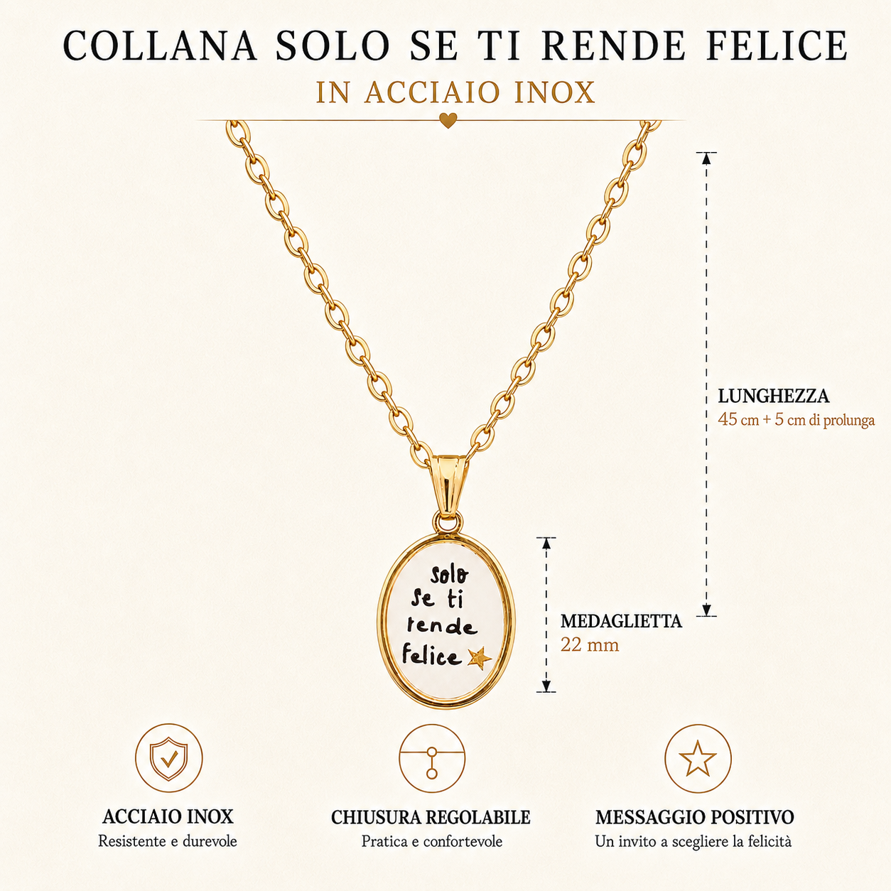Collana in acciaio inox "Solo se ti rende felice"