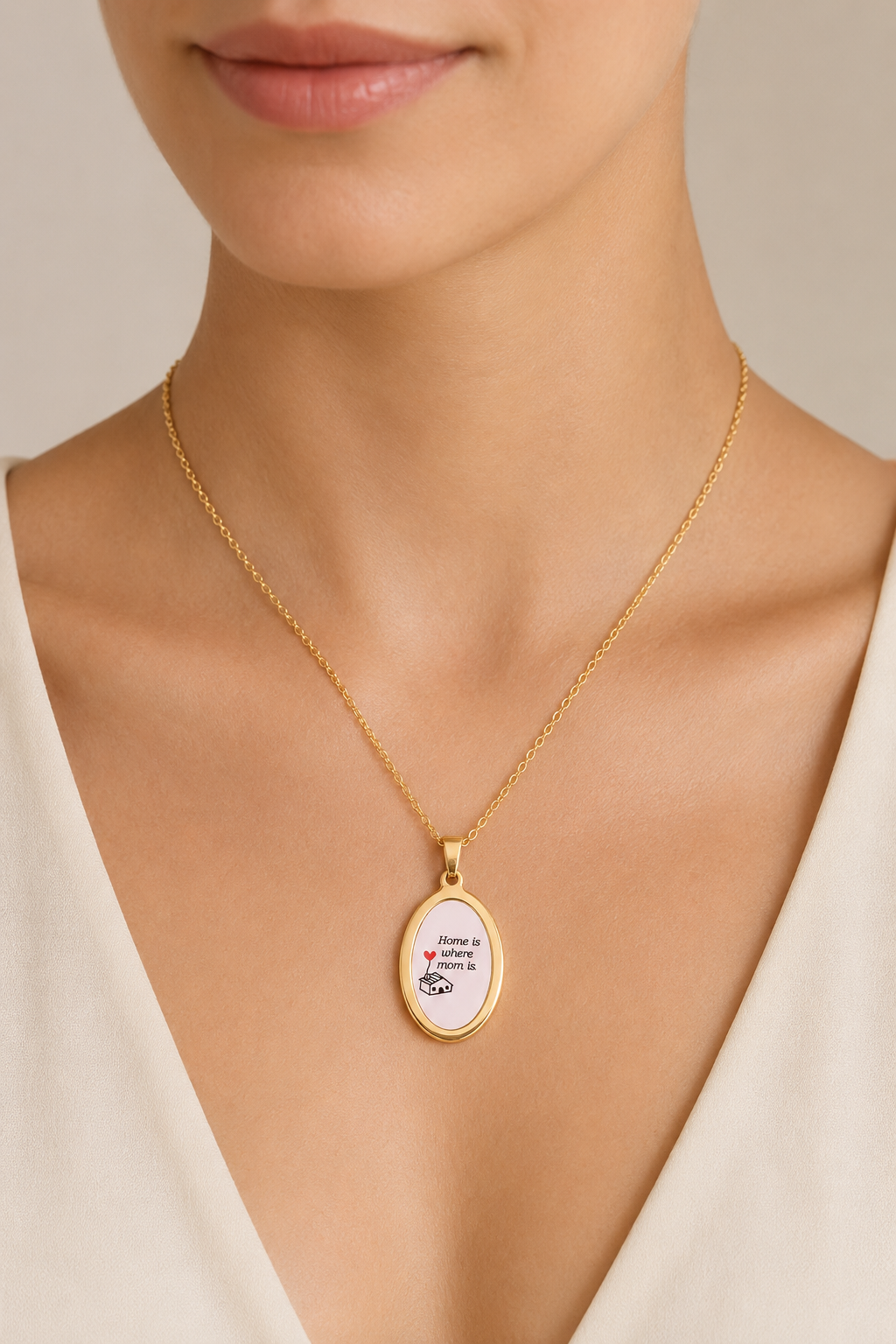 Collana in acciaio inox "Home is where mom is"