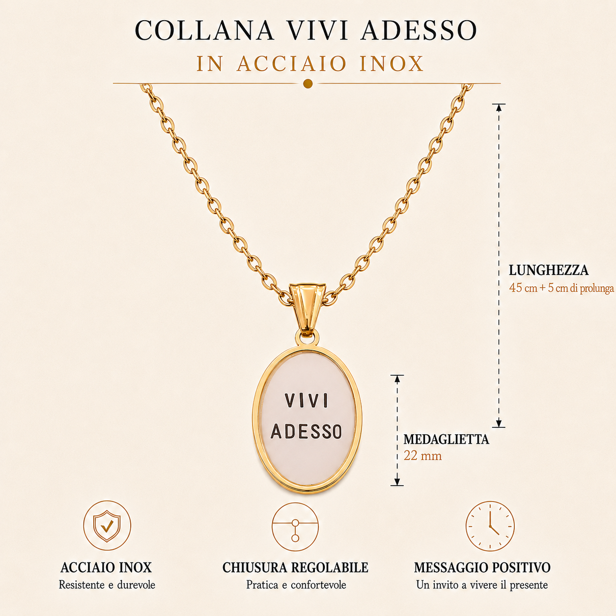 Collana in acciaio inox "Vivi adesso"