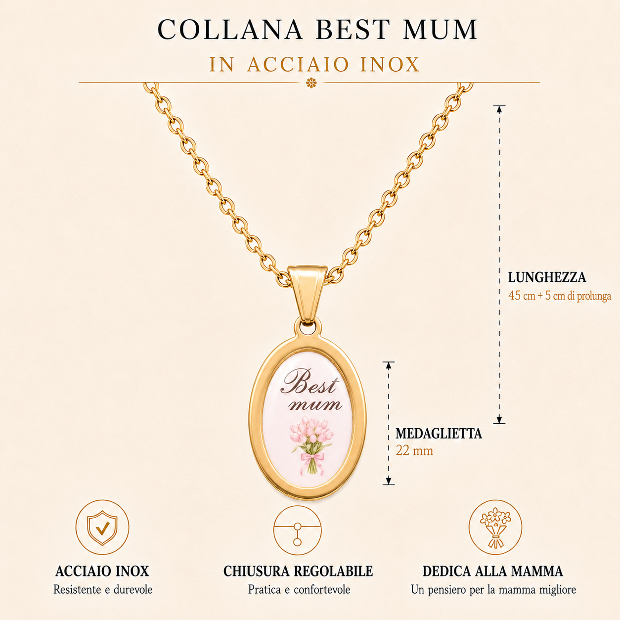 Collana in acciaio inox "Best mom"