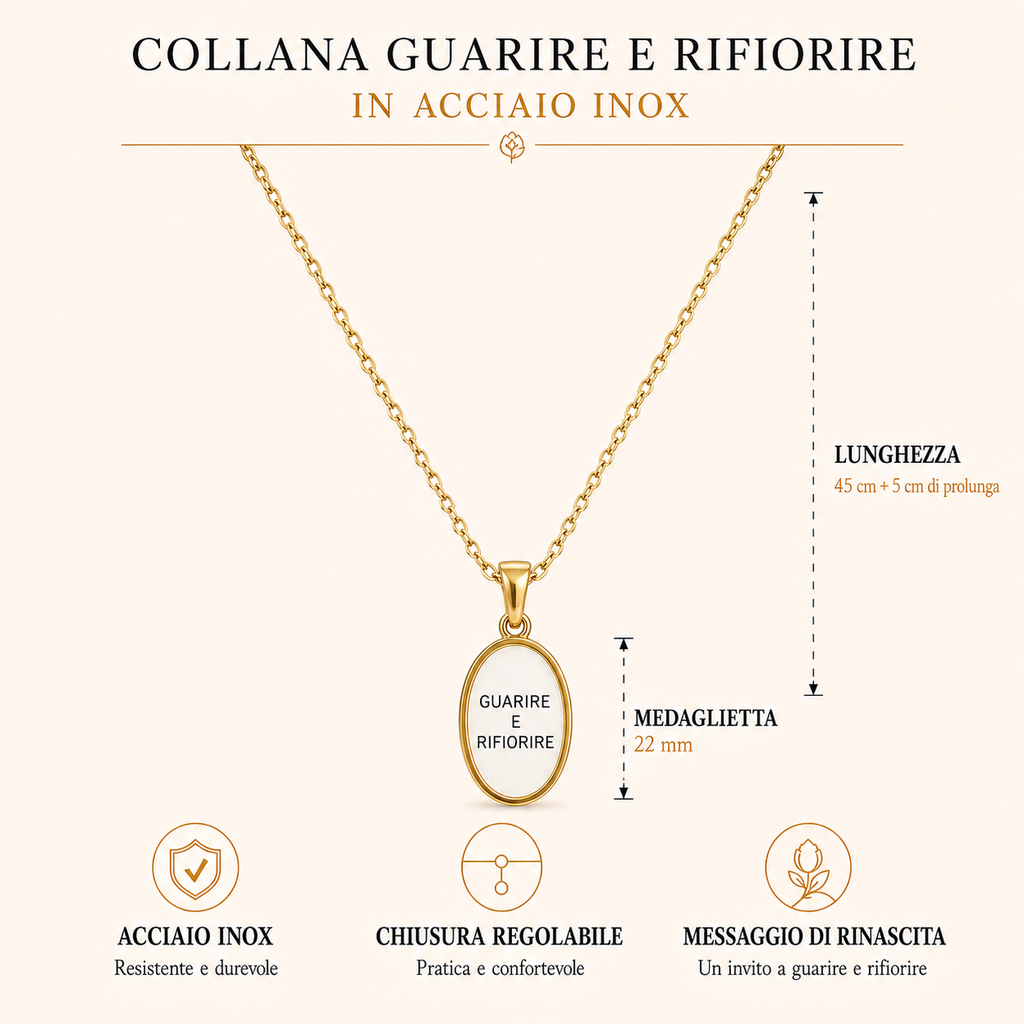 Collana in acciaio inox "Guarire e rifiorire"