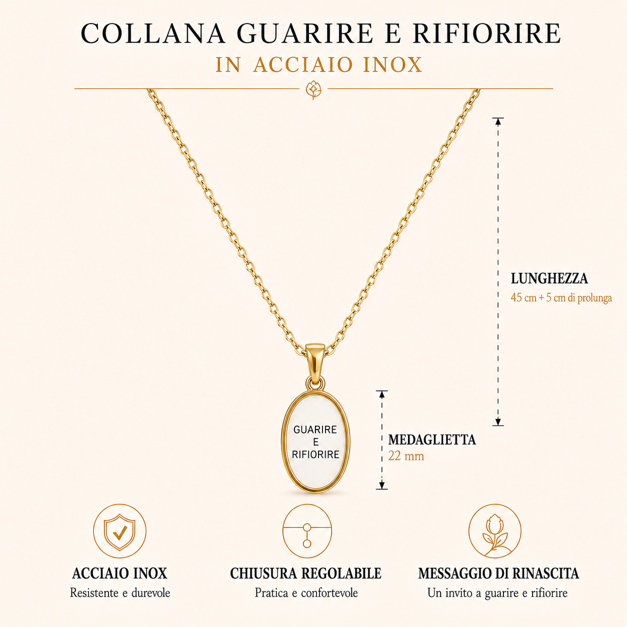 Collana in acciaio inox "Guarire e rifiorire"