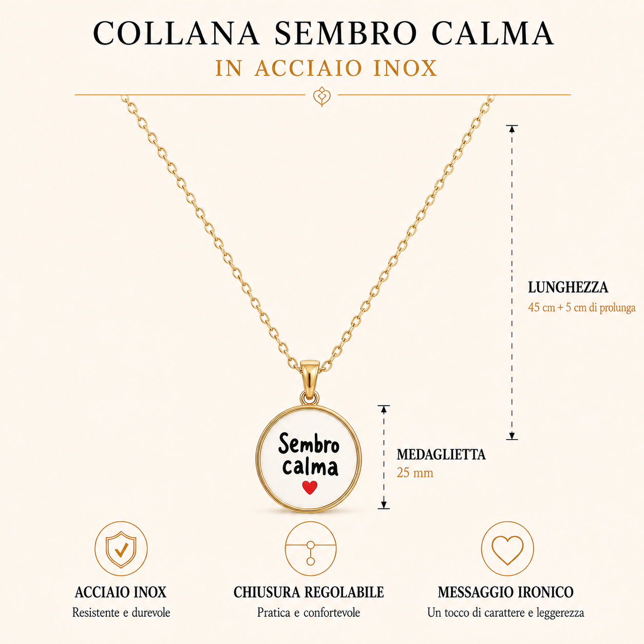 Collana in acciaio inox "Sembro calma"