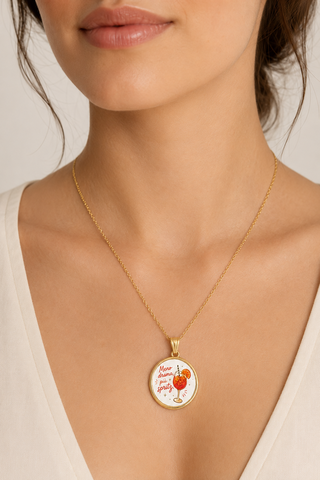 Collana in acciaio inox "Meno drama, più Spritz"
