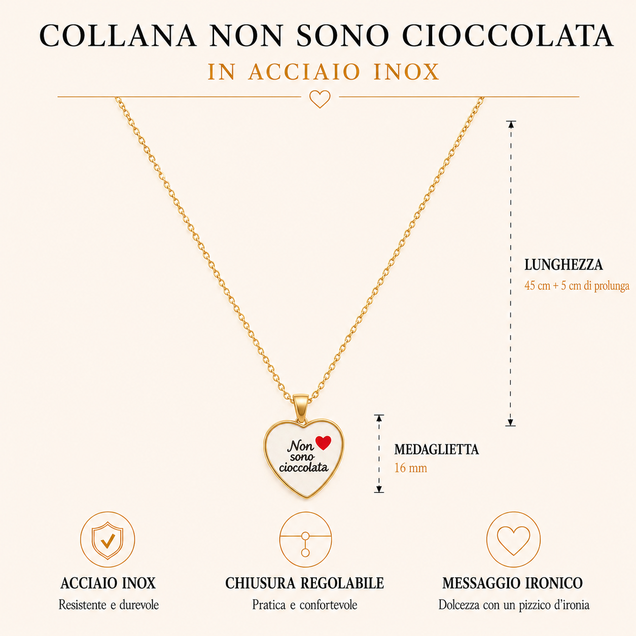 Collana in acciaio inox "Non sono cioccolata"