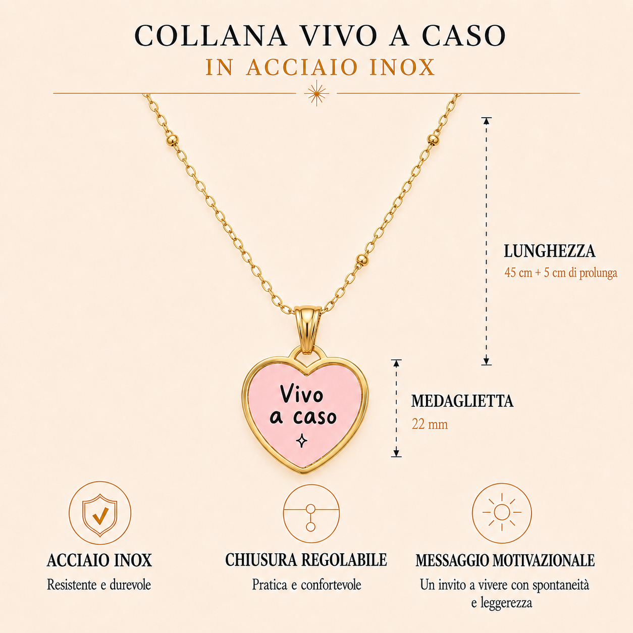 Collana in acciaio inox "Vivo a caso"