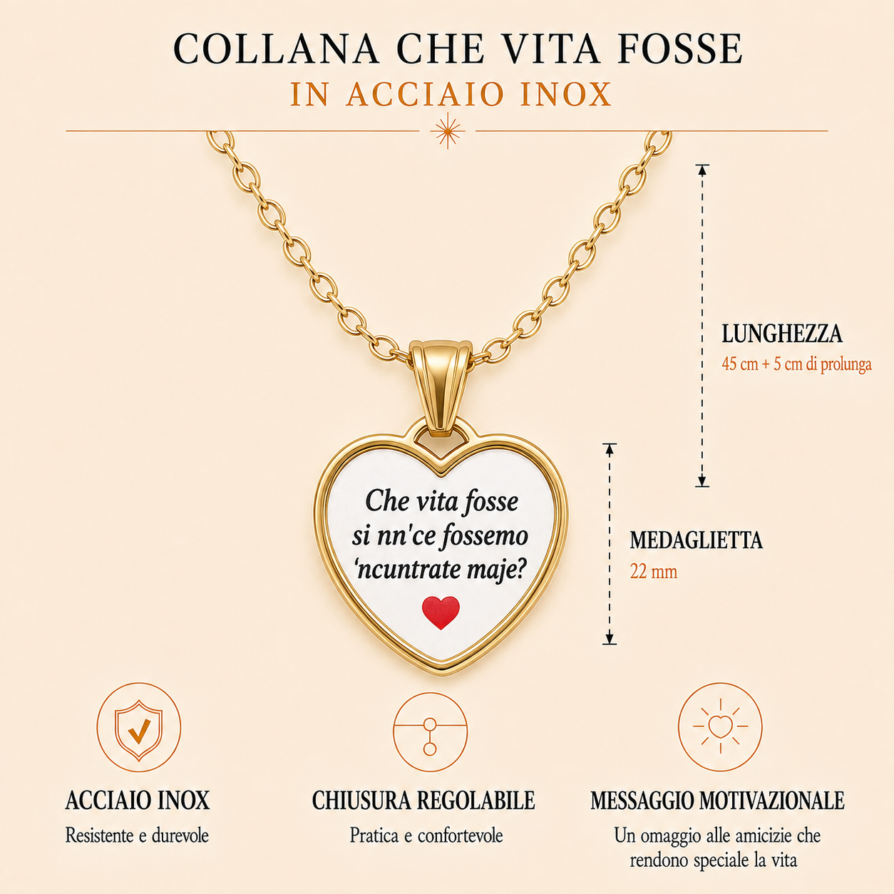 Collana in acciaio inox "Che vita fosse si nn'ce fossemo 'ncuntrate maje?"