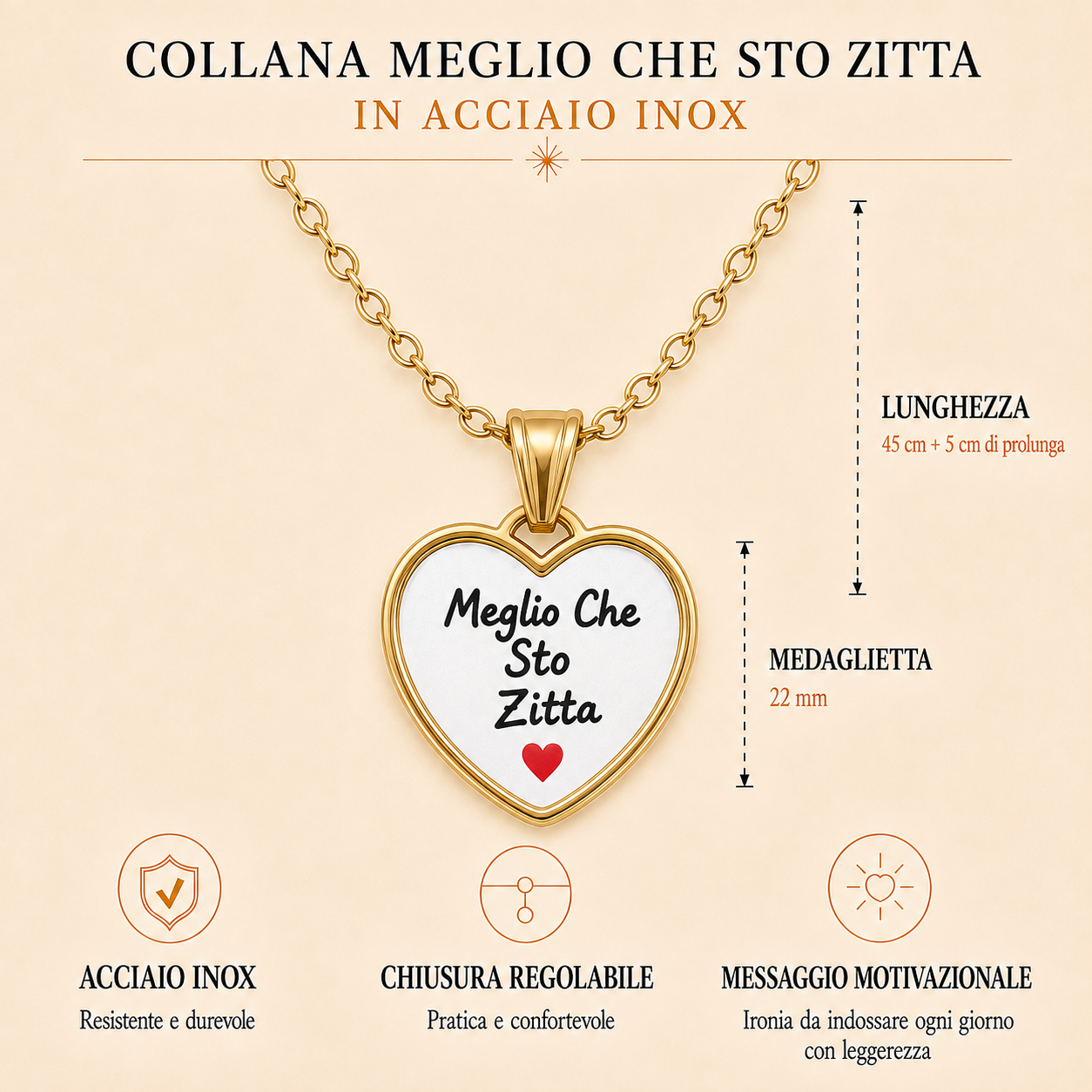 Collana in acciaio inox "Meglio che sto zitta"