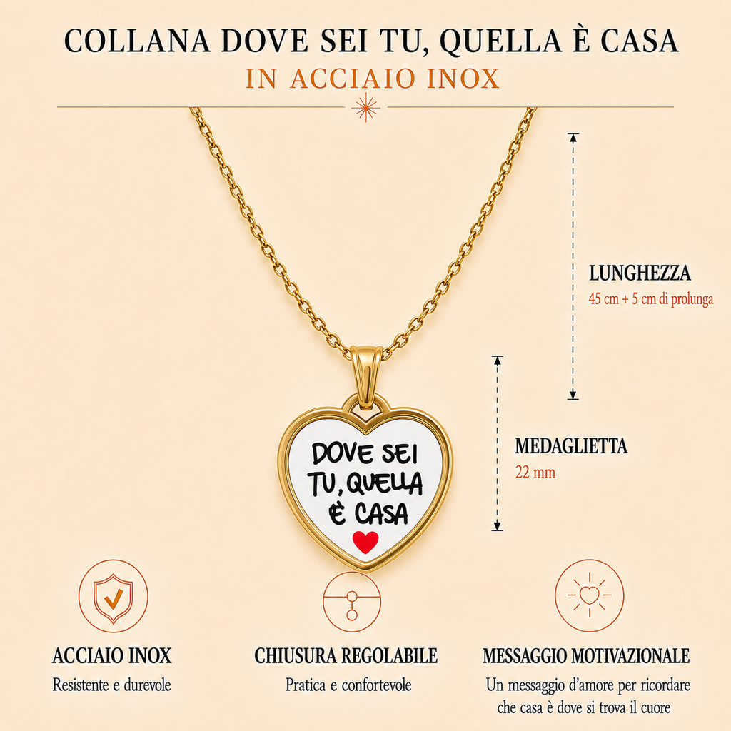 Collana in acciaio inox "Dove sei tu,quella a casa"