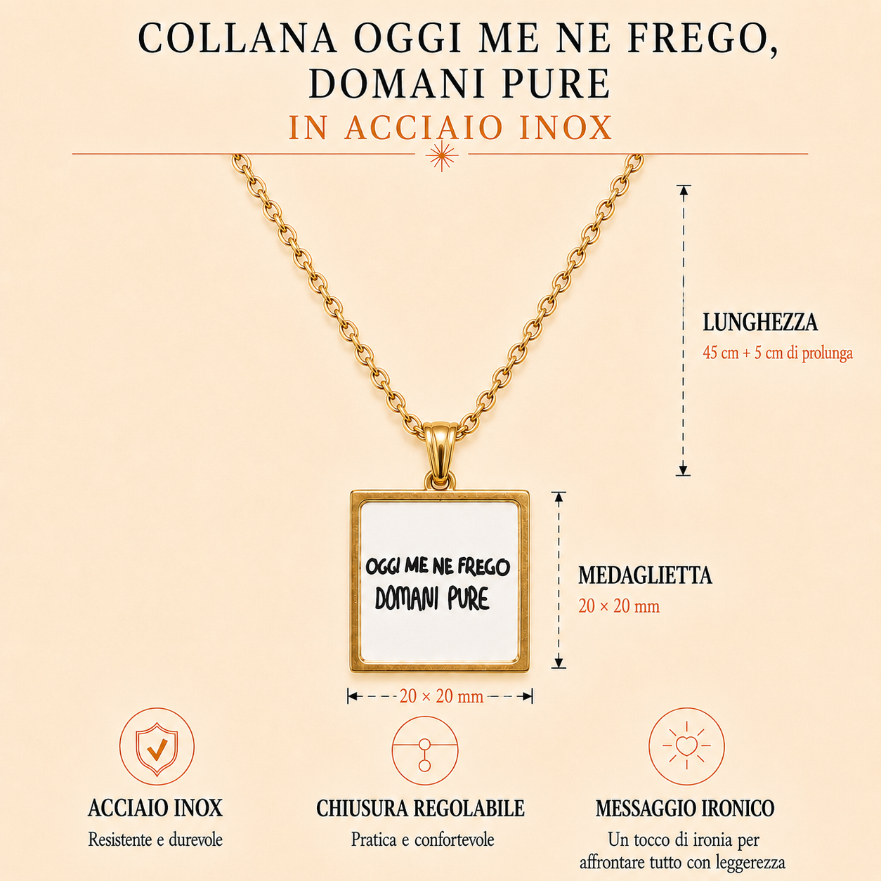 Collana in acciaio inox "Oggi me ne frego domani pure"