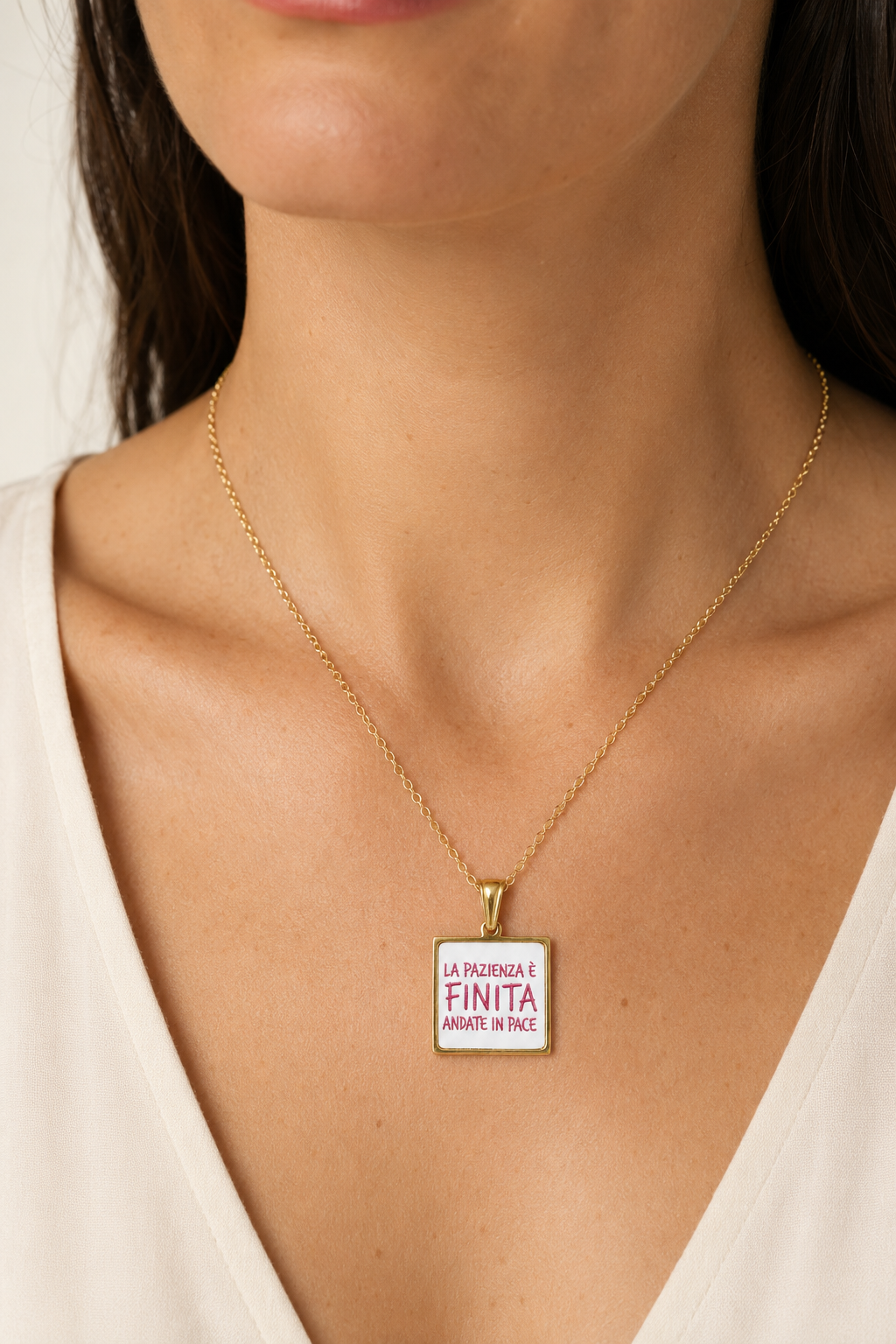 Collana in acciaio inox "La pazienza è finita andate in pace"