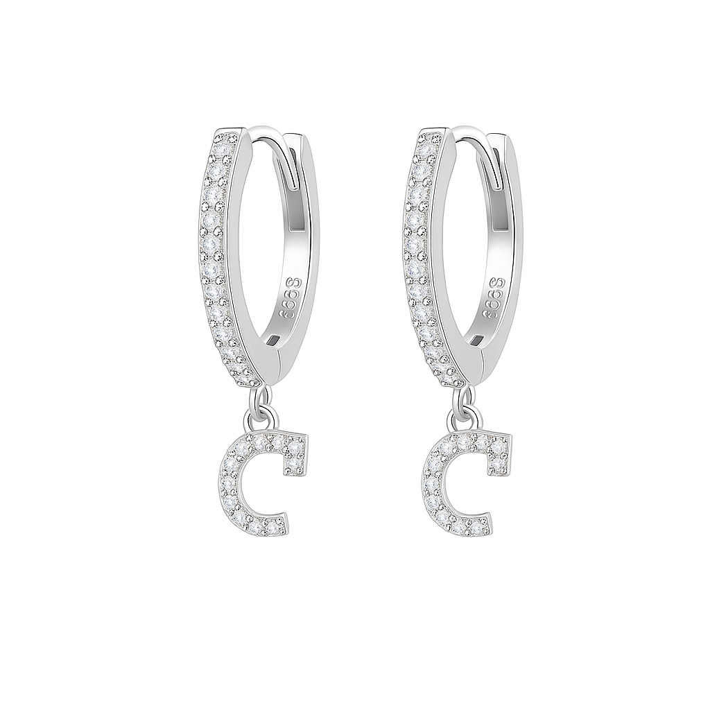 Orecchino singolo argento 925 con lettera
