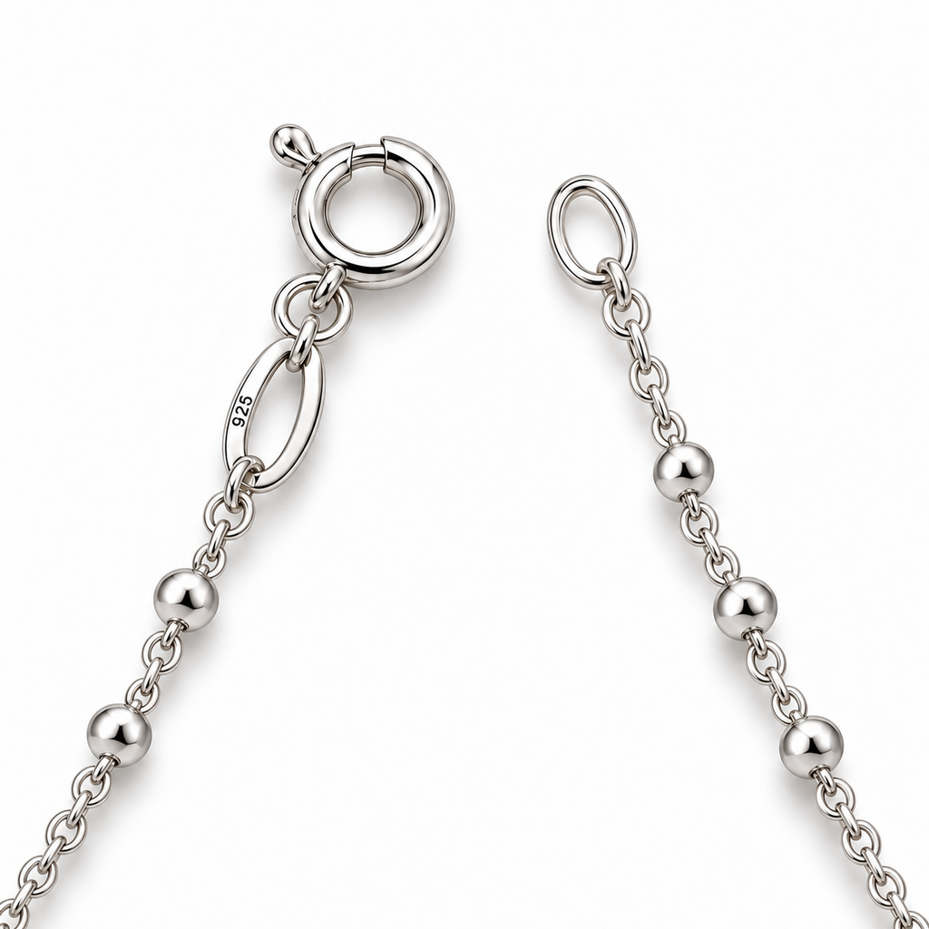 Collana Rosario con Crocifisso pendente e Sfere da 1,5mm in Argento 925 rodiato