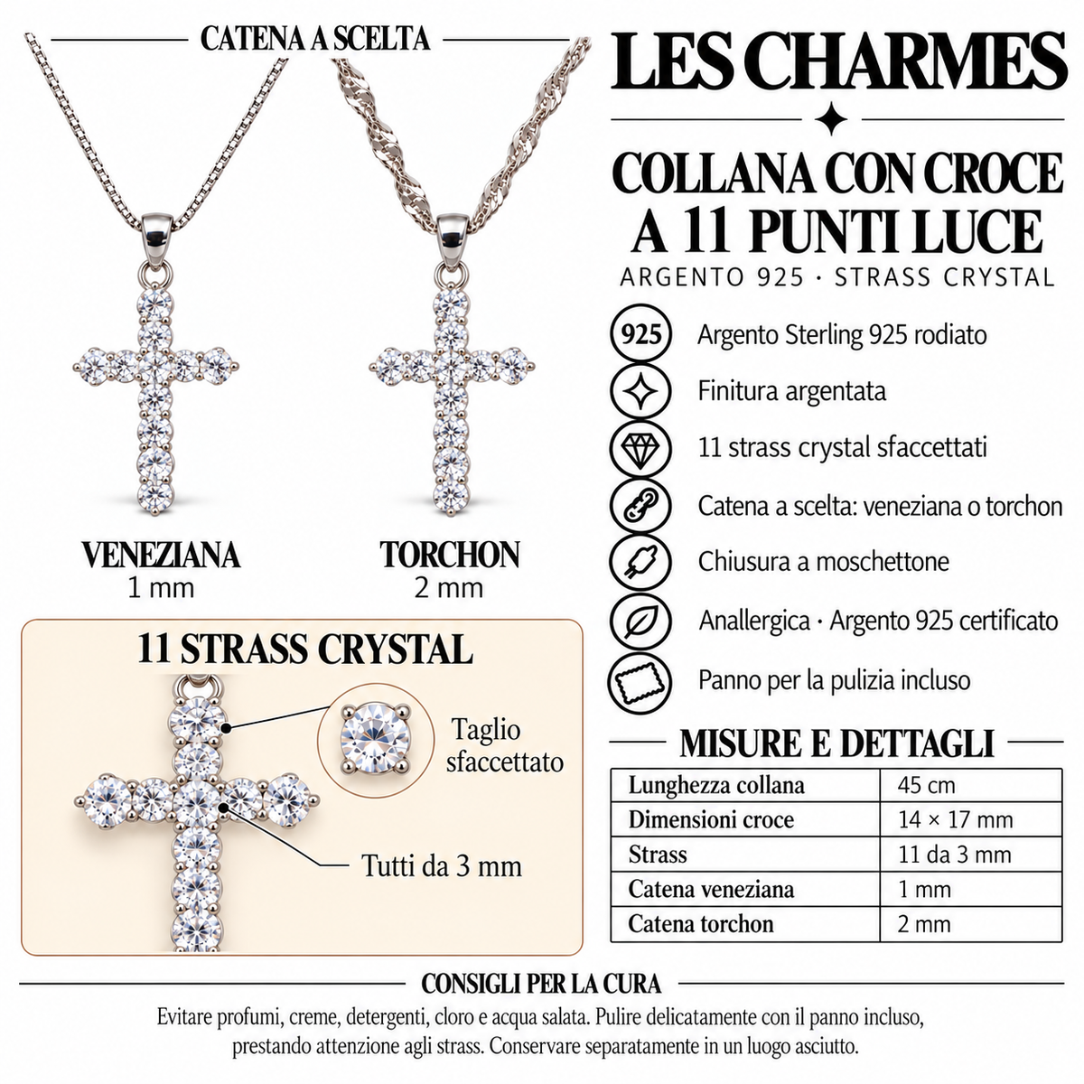 Collana Croce con Cristalli in Argento 925