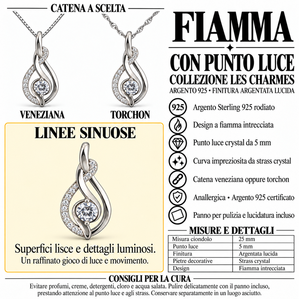 Collana con Ciondolo a Fiamma in Argento 925