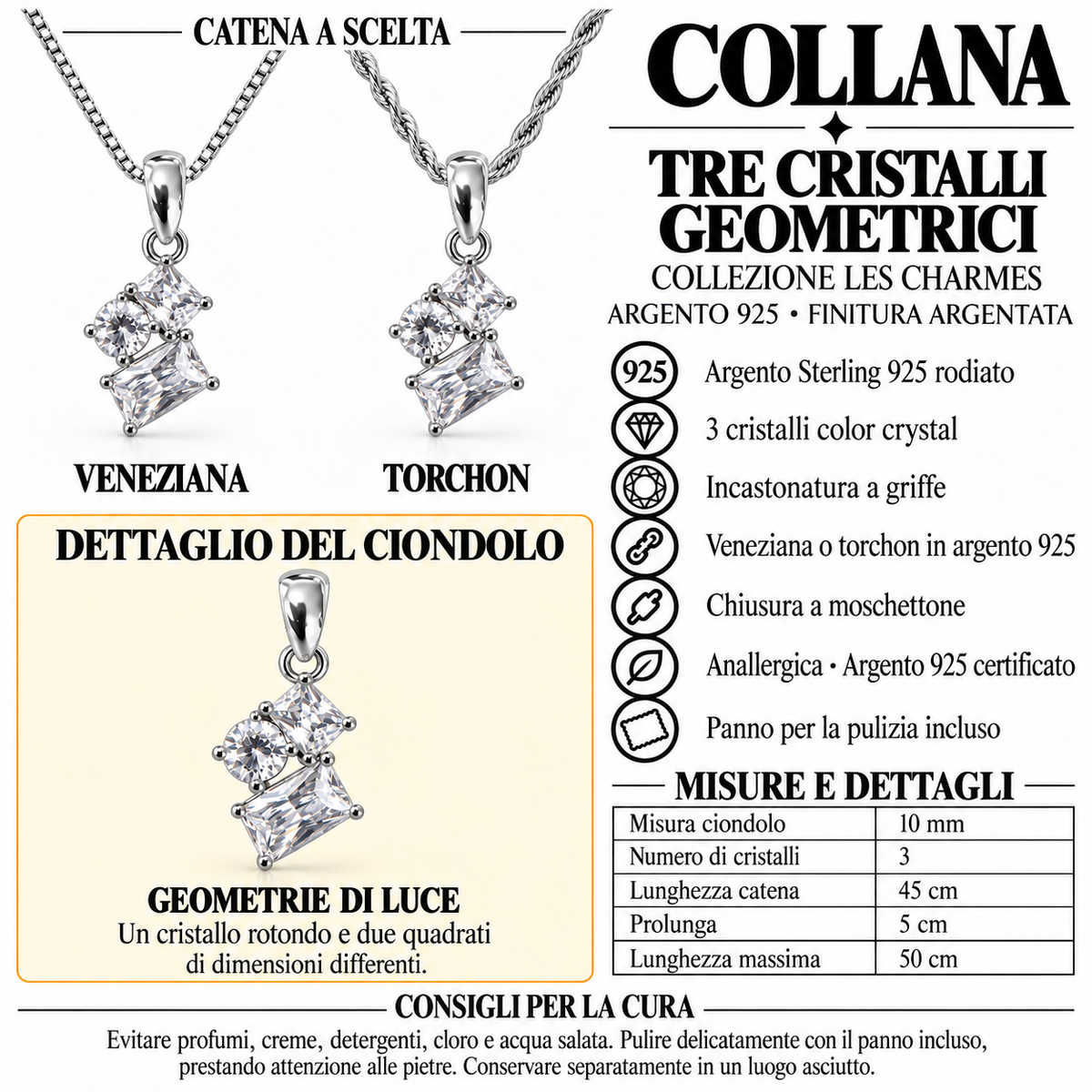Collana Punto Luce con Tris di pietre in Argento 925