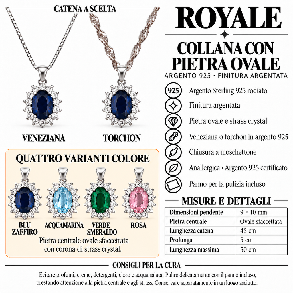 Κολιέ Royale οβάλ 9x10 mm από επιροδιωμένο ασήμι 925