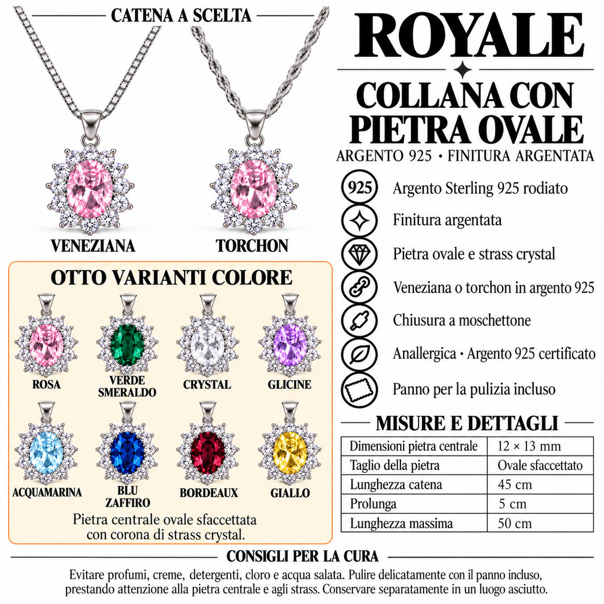 Naszyjnik Royale Owal 12x13 mm ze Srebra 925 Rodowanego