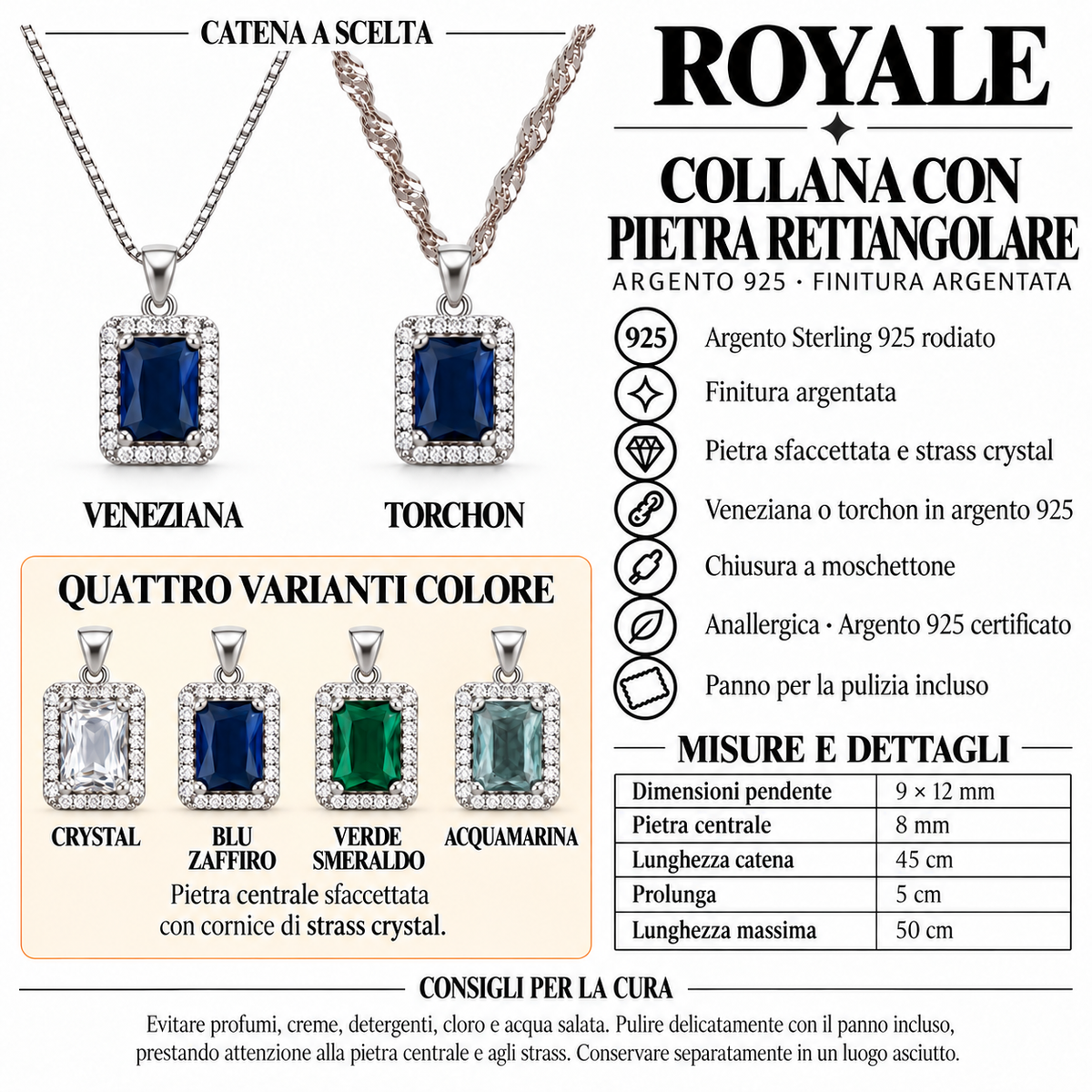 Rodeowana prostokątna naszyjnica Royale ze srebra 925