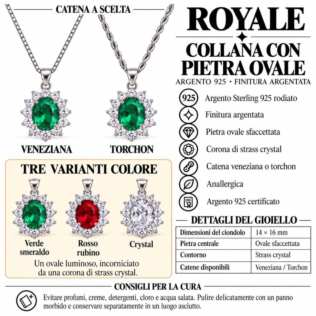 Collana Royale Ovale 14x16 mm in Argento 925 Rodiato