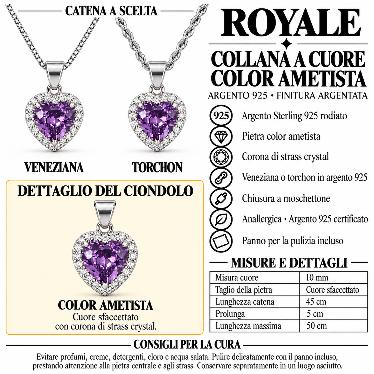 Collana Royal Cuore in Argento 925 Rodiato