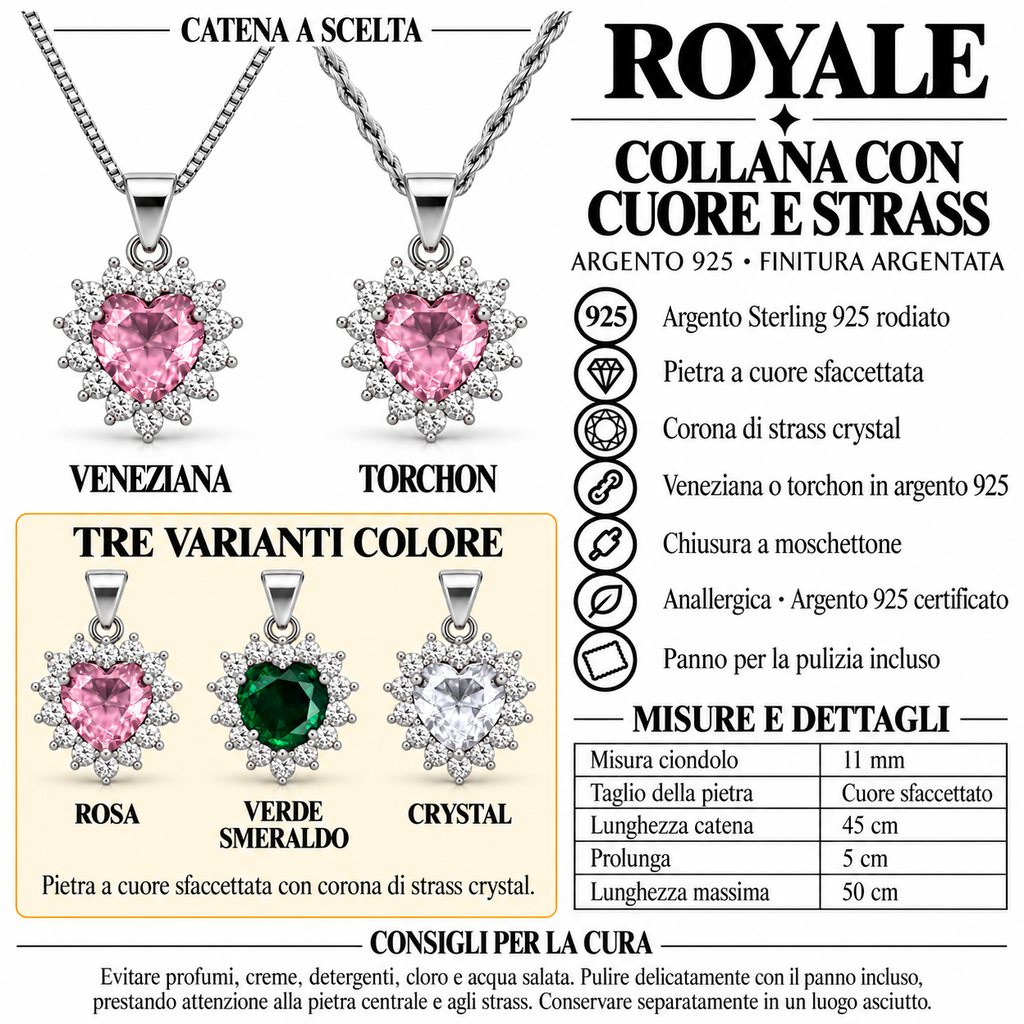 Collana Royal Cuore in Argento 925 Rodiato