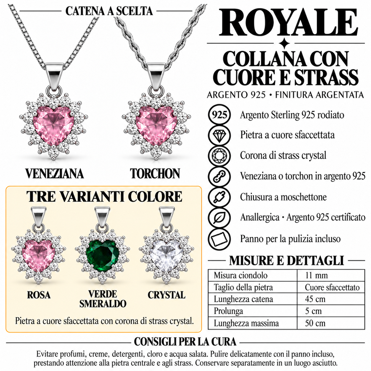 Collana Royal Cuore in Argento 925 Rodiato