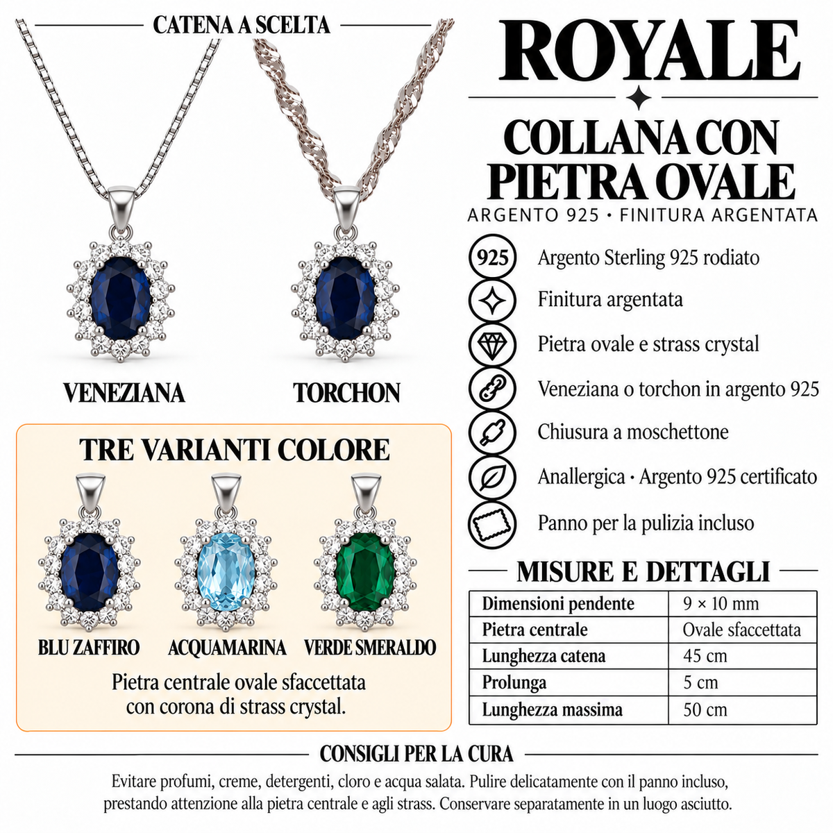 Collana Royale Ovale 9x10mm in Argento 925 Rodiato