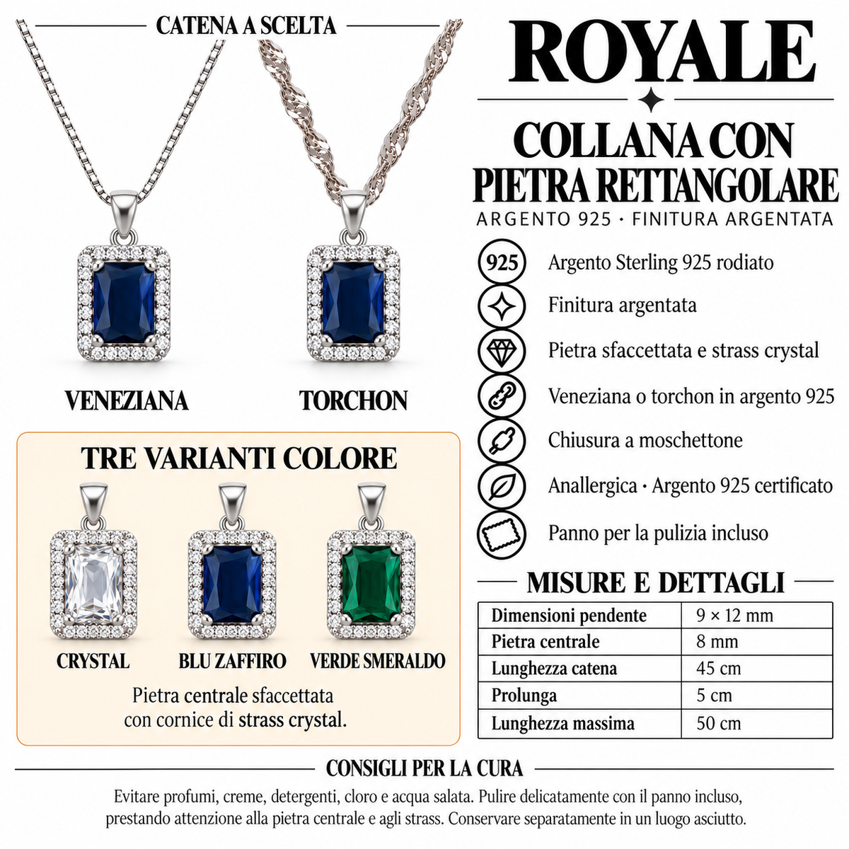 Collana Royale Rettangolare in Argento 925 Rodiato