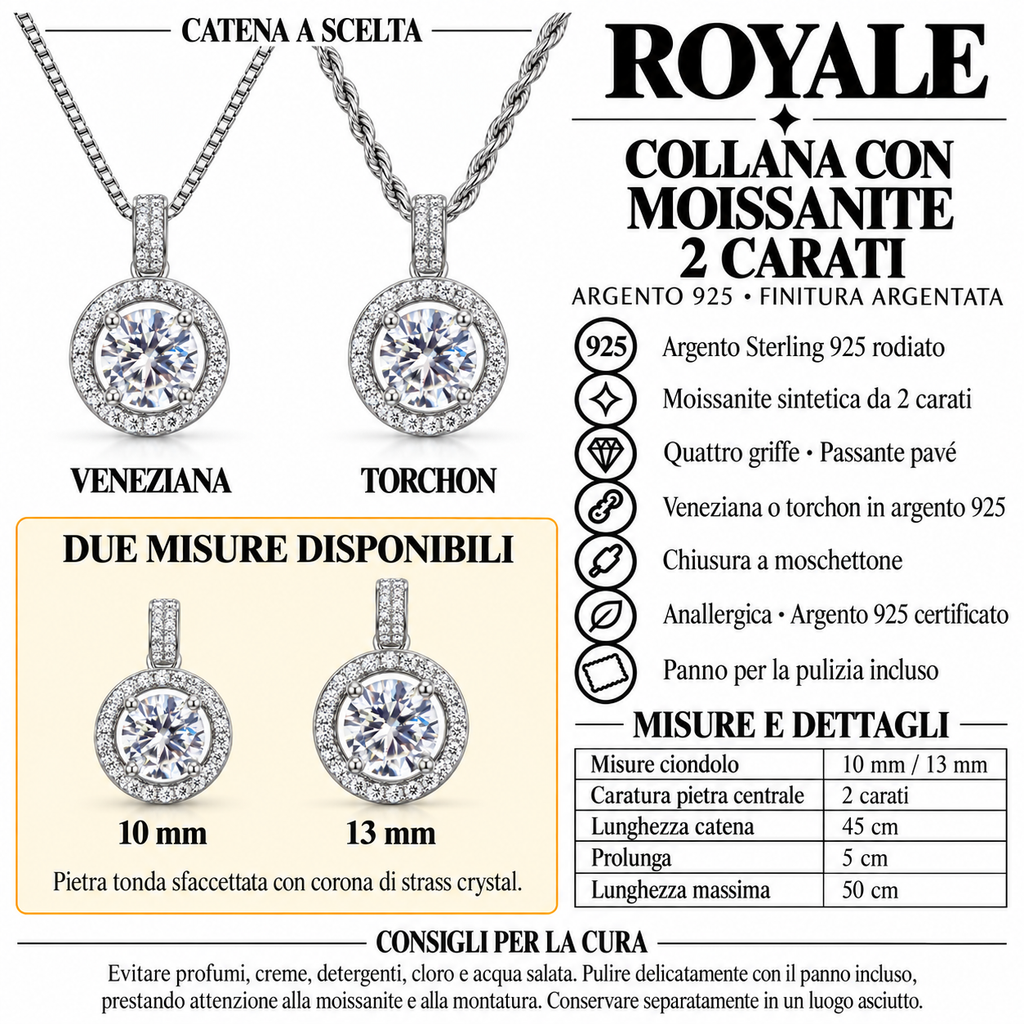 Collana Moissanite da 2 carati in Argento 925 Rodiato