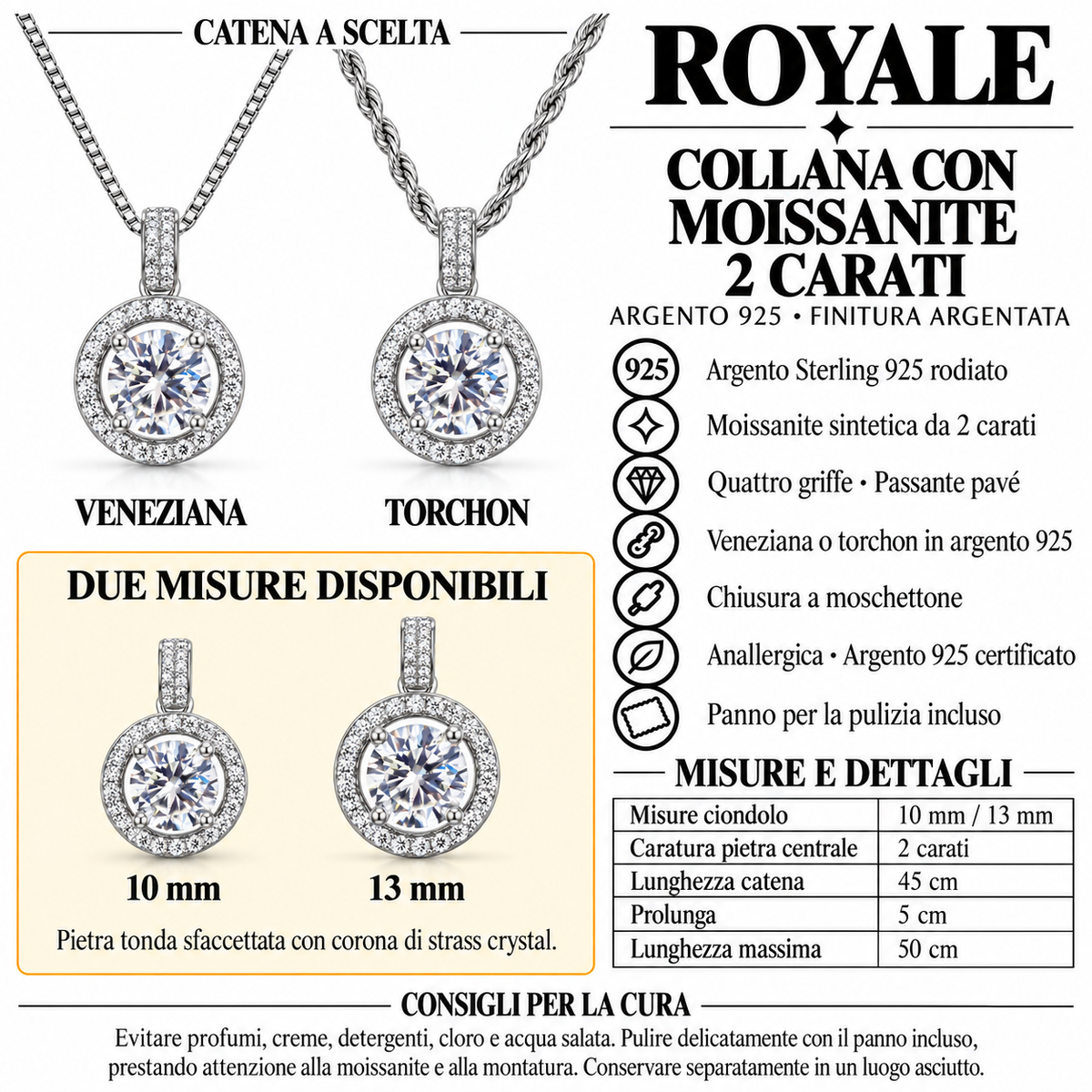 Collana Moissanite da 2 carati in Argento 925 Rodiato