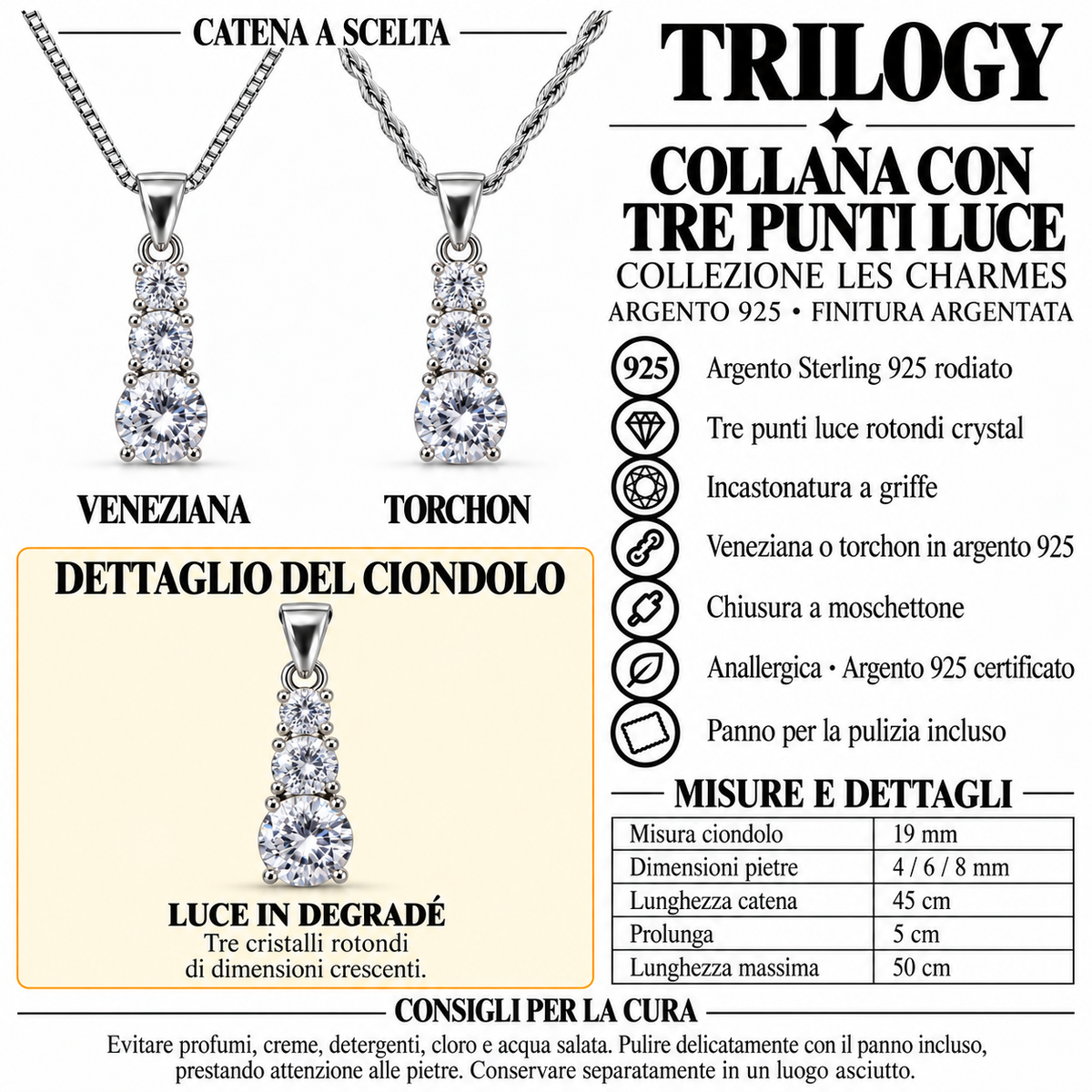 Collana Trilogy Degradè in Argento 925