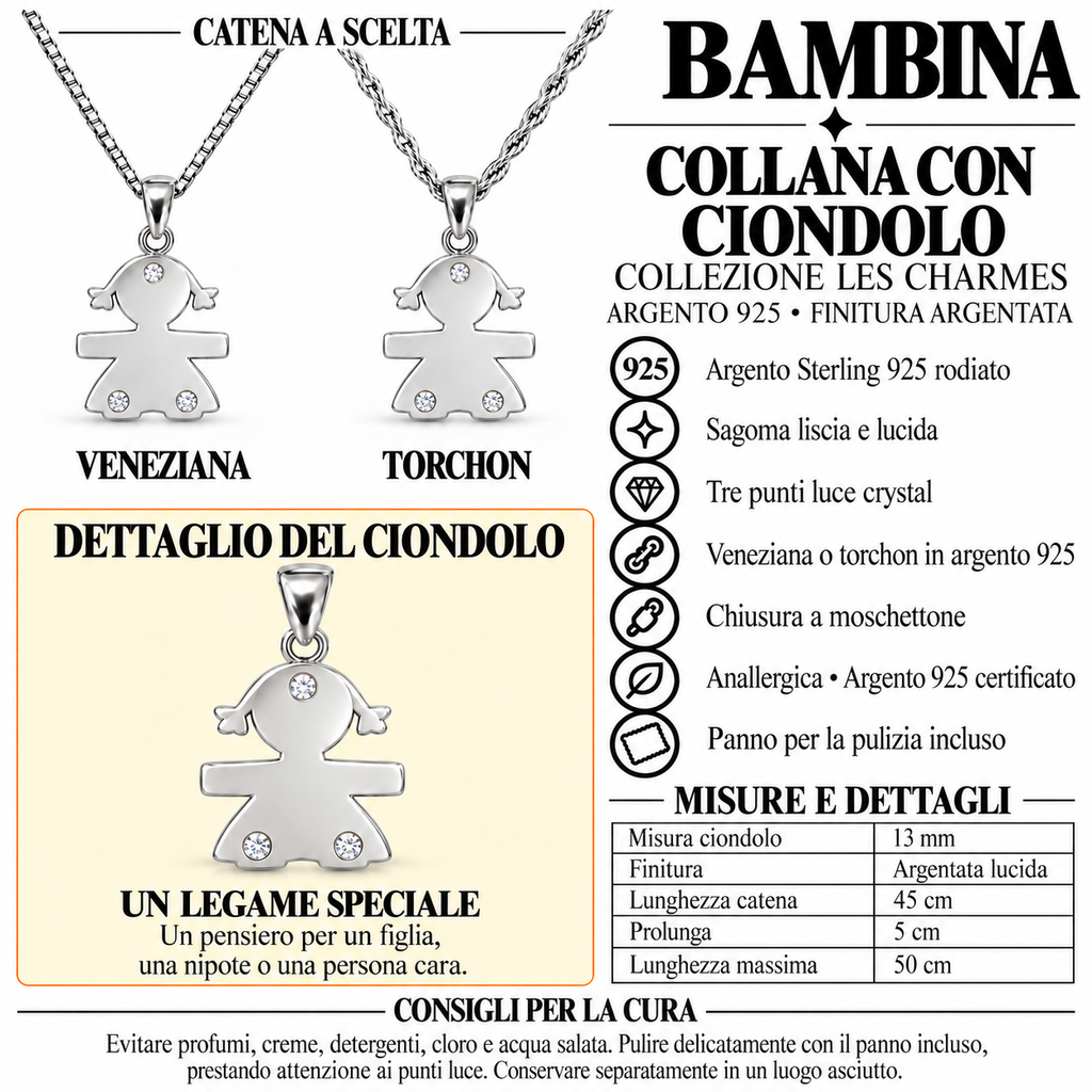Collana Bimba con Punto Luce in Argento 925