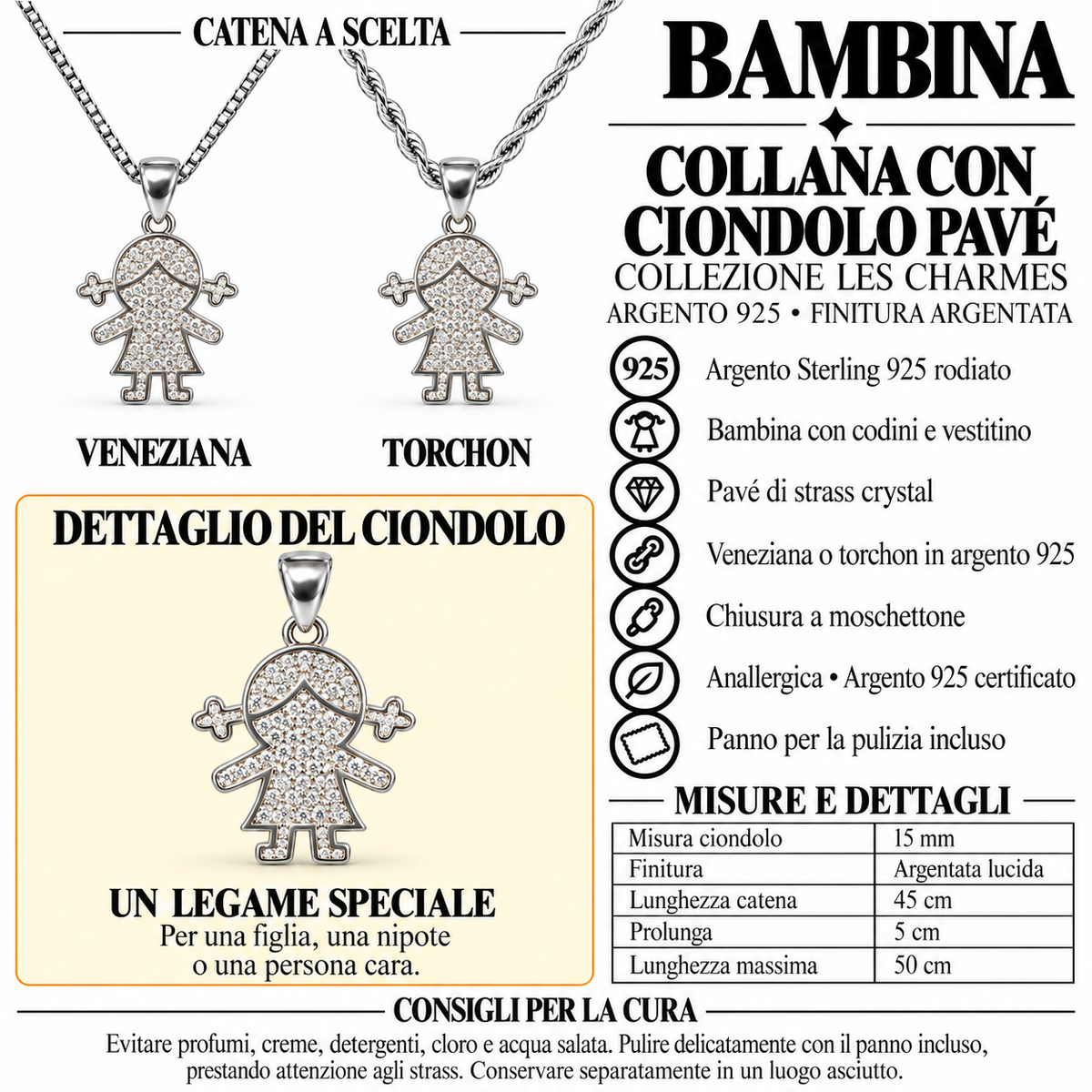 Collana Bimba con Strass in Argento 925
