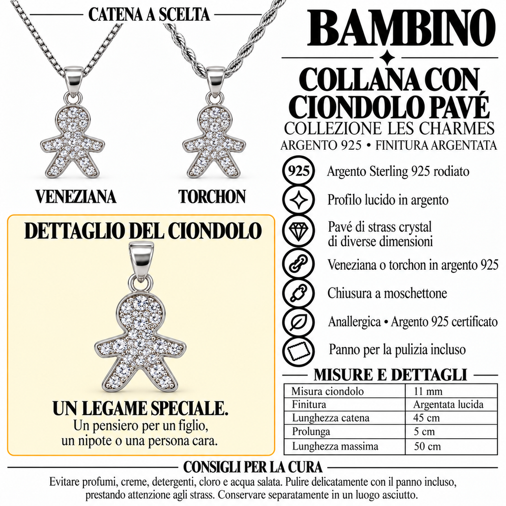 Collana Bimbo con Strass in Argento 925