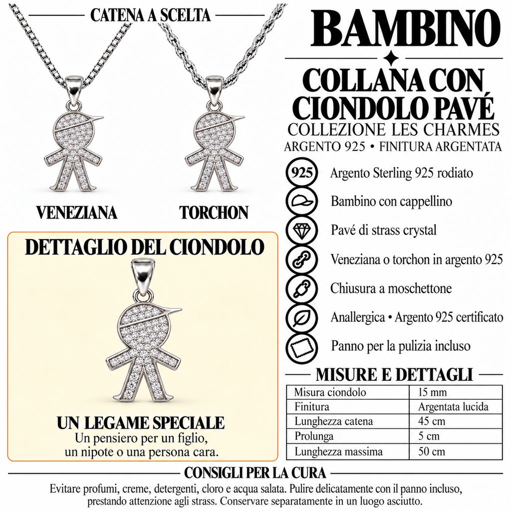 Collana Bimbo con Strass in Argento 925