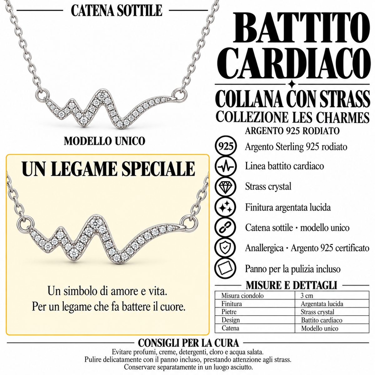 Collana con Ciondolo Battito Cardiaco in Argento 925