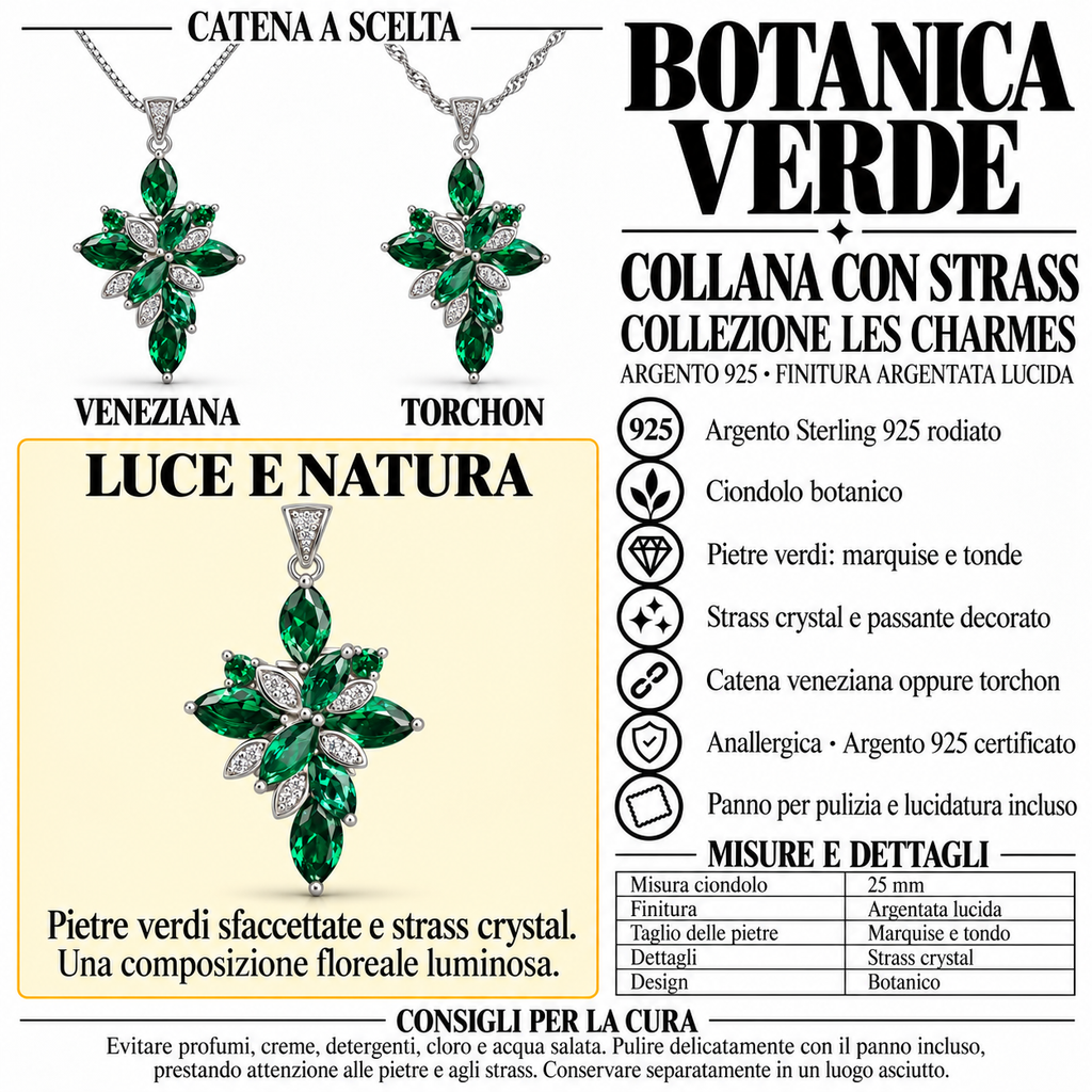 Collana con Ciondolo Botanico Verde in Argento 925