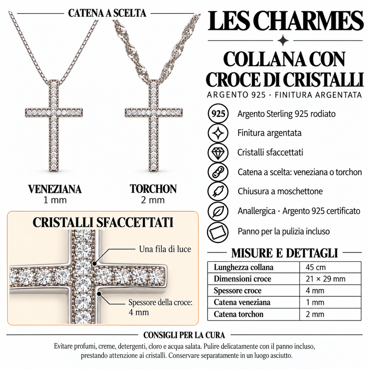 Collana Croce Pavè di strass in Argento 925