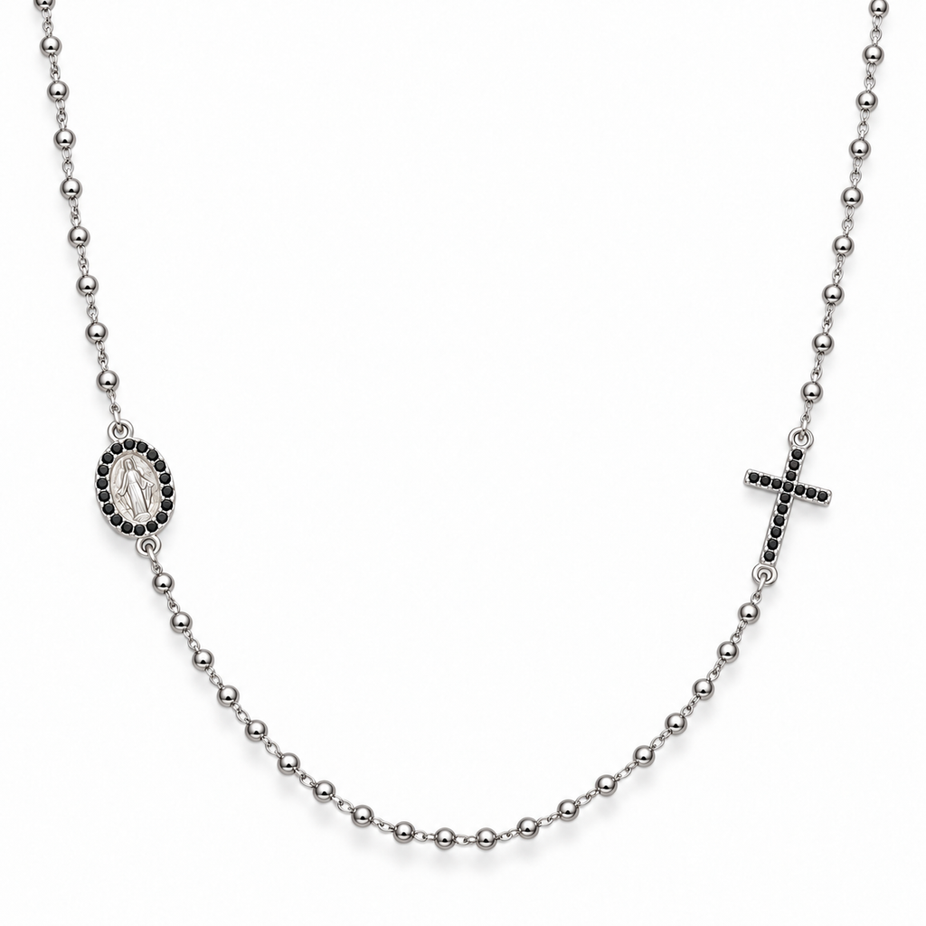Collana Rosario con Figure con strass in Argento 925 rodiato