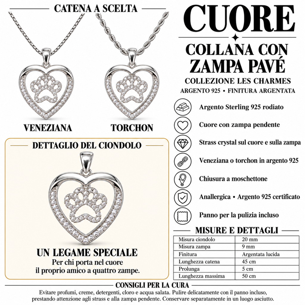 Collana con Ciondolo Zampa strass in Argento 925