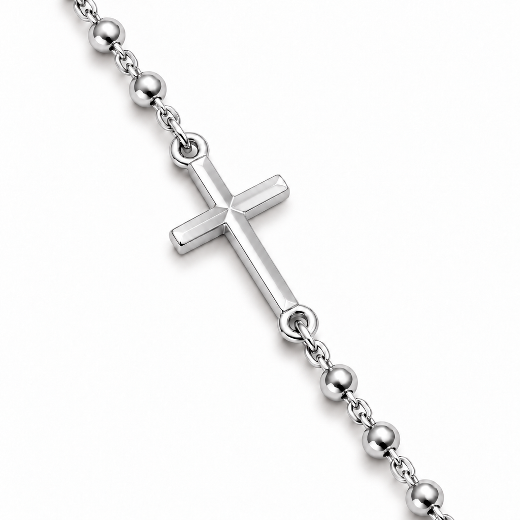 Collana Rosario Sfere da 3mm in Argento 925 rodiato