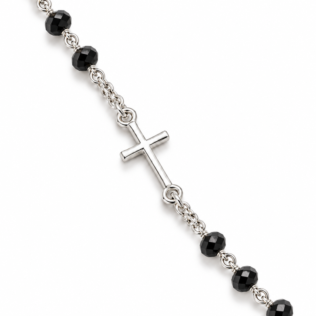 Collana Rosario Sfere sfaccettate in Argento 925 rodiato