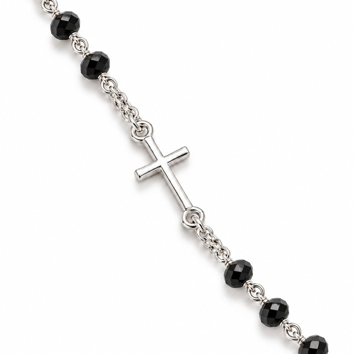Collana Rosario Sfere sfaccettate in Argento 925 rodiato