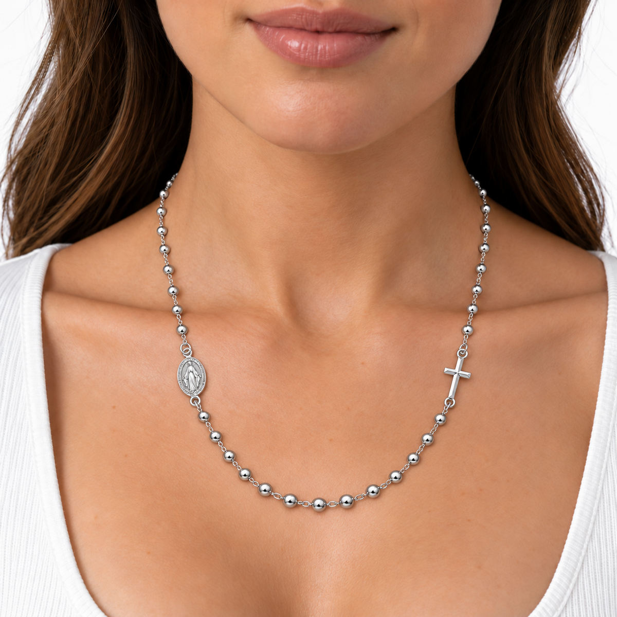 Collana Rosario Sfere da 3mm in Argento 925 rodiato