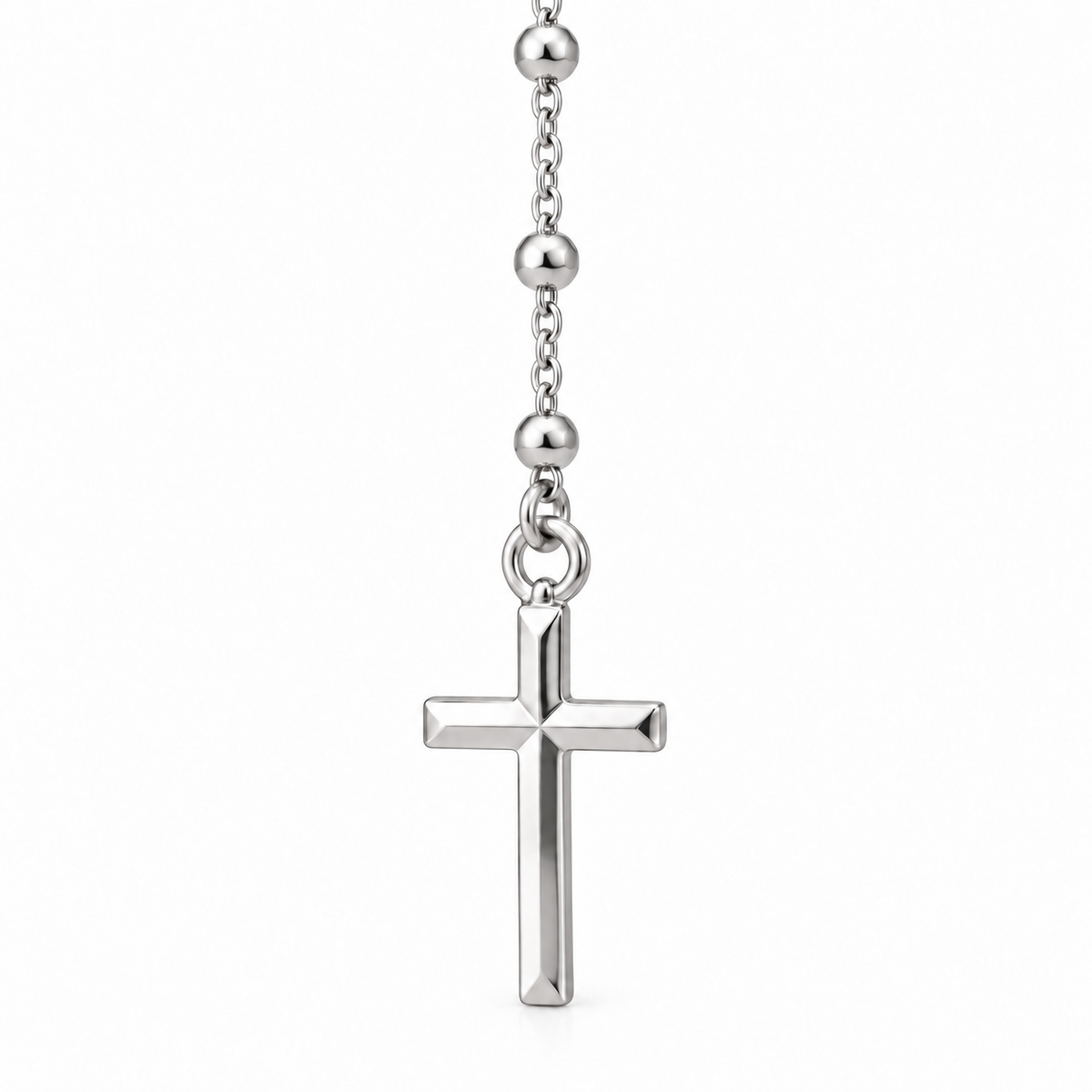 Collana Rosario con Crocifisso pendente e Sfere da 1,5mm in Argento 925 rodiato