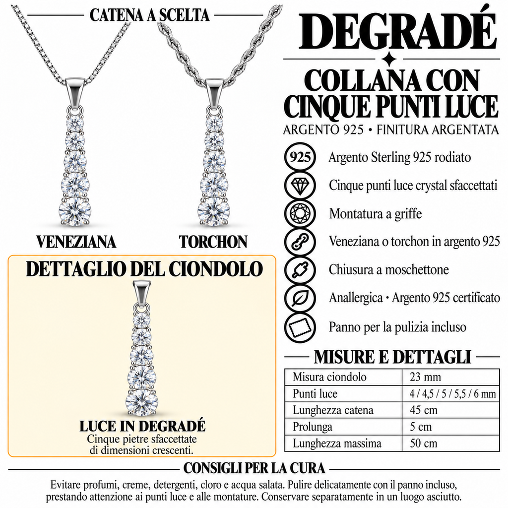 Collana con Cinque Punti luce Degradè in Argento 925