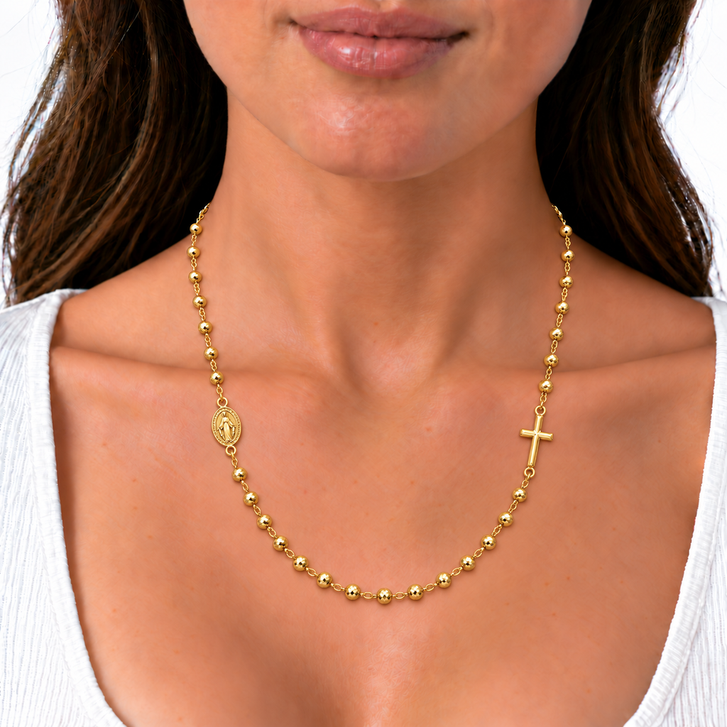 Collana Rosario Sfere Sfaccettate da 4mm in Argento 925 rodiato