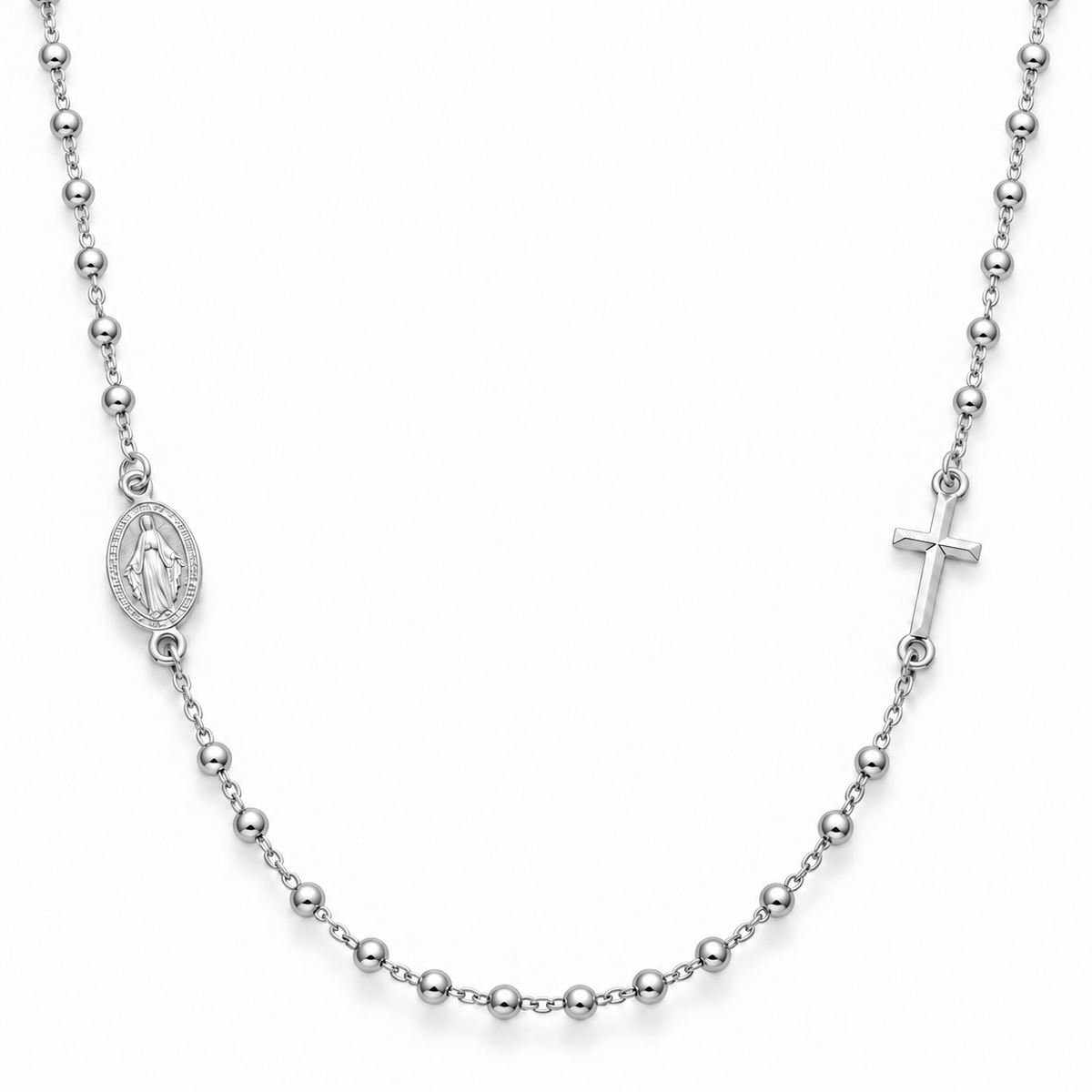 Collar Rosario de Esferas de 2 mm en Plata 925 rodiada