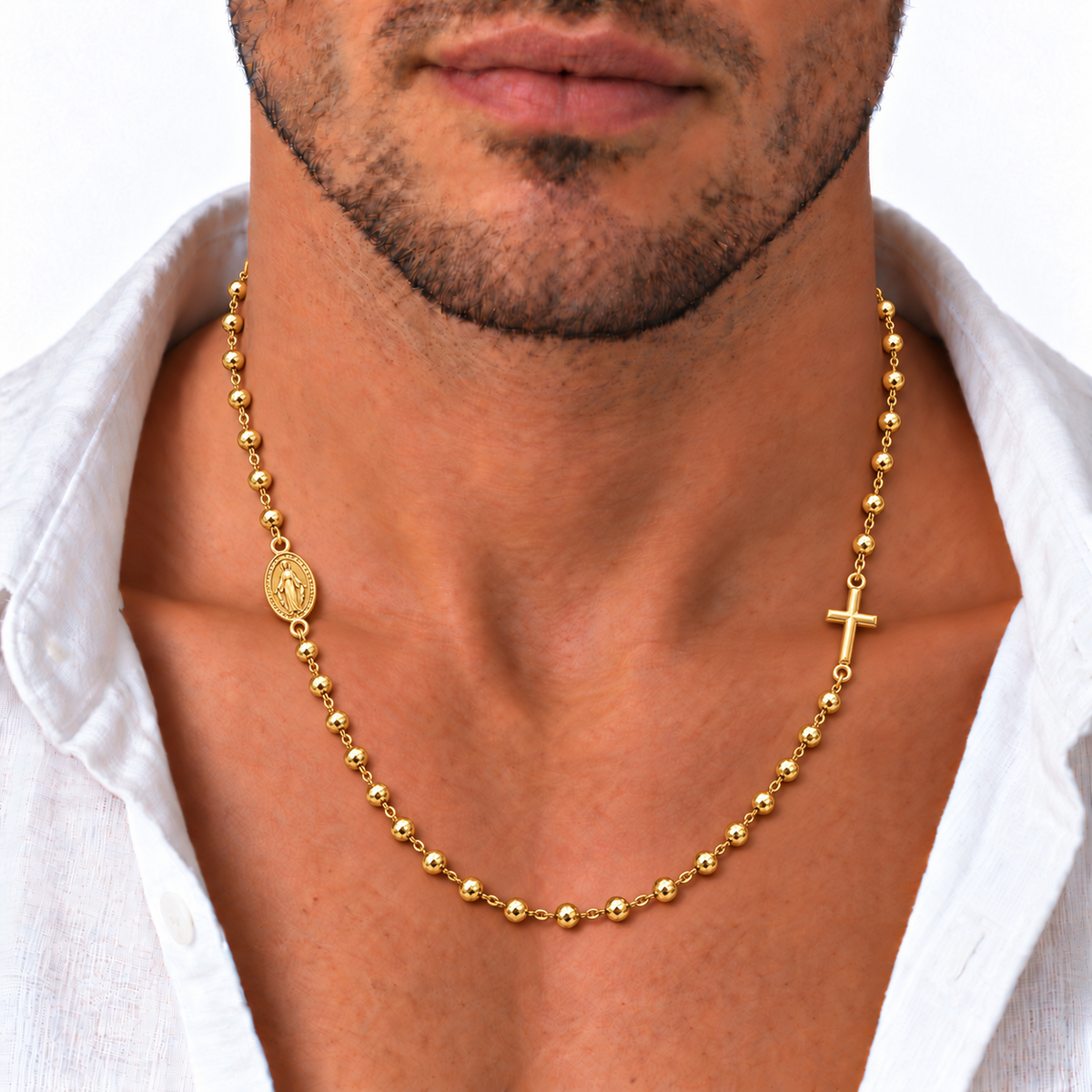 Collana Rosario Sfere Sfaccettate da 4mm in Argento 925 rodiato